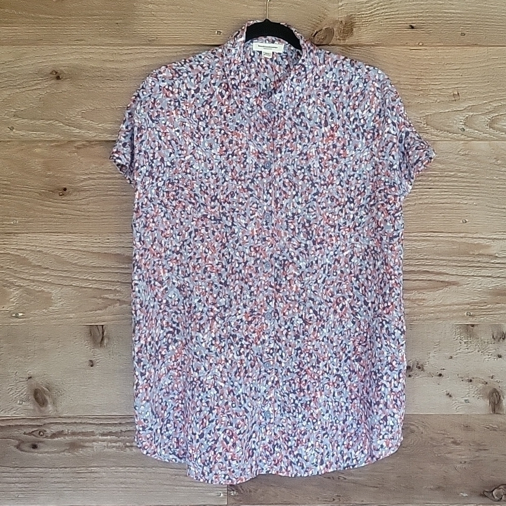 Cloth and Stone Blue Button Down with Spotted Splatter Print Size Medium